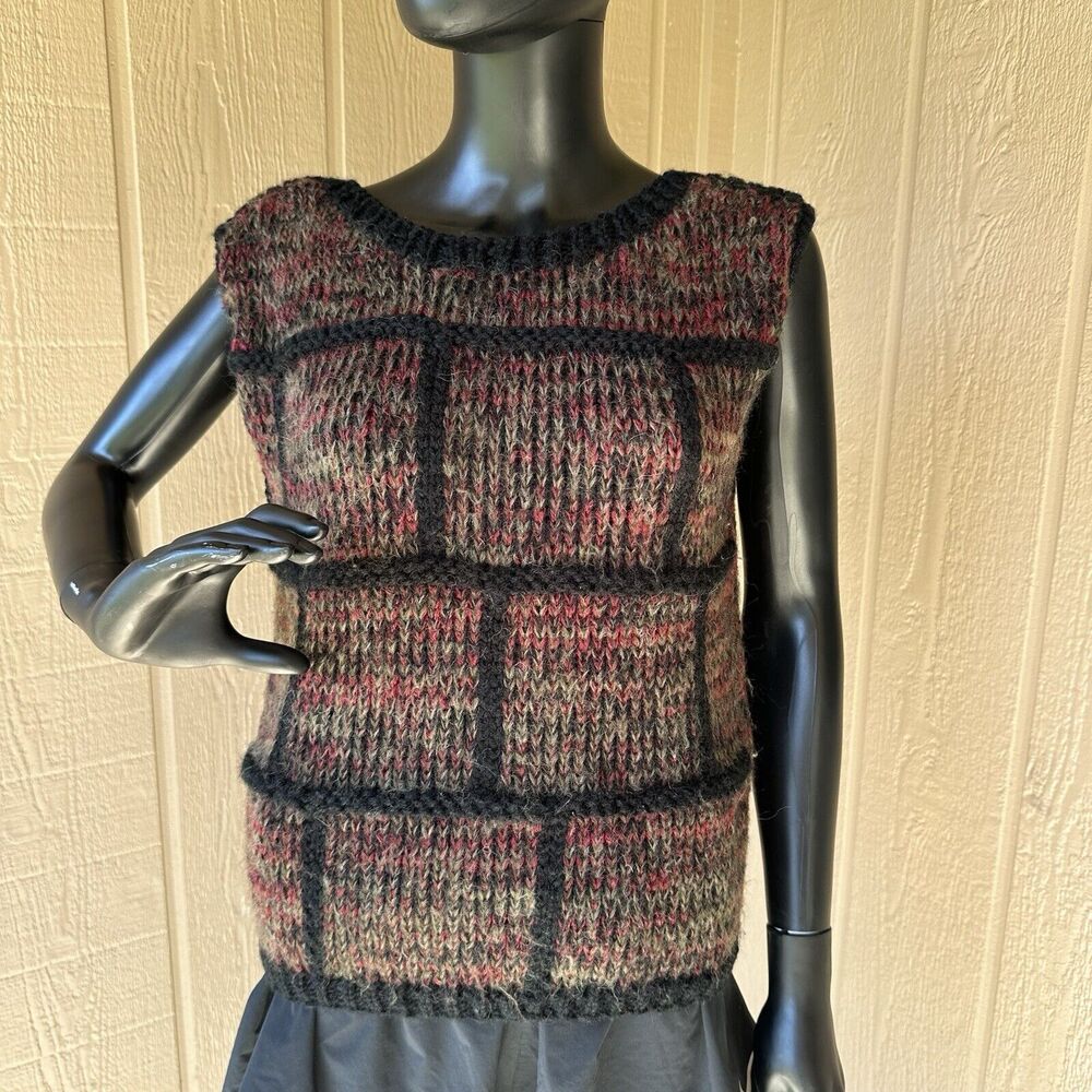 Vintage Sheridan Unique Inc. Sweater Vest Womens Large Square‎ Knit Acrylic Wool